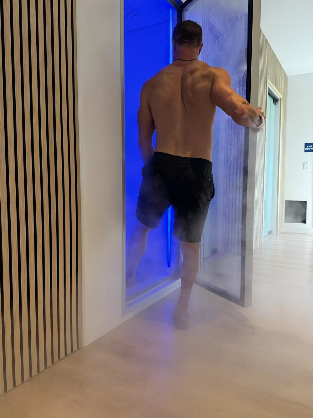 Entering the cryotherapy chamber at Bluprint Wellness, Solana Beach